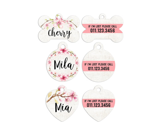 Cherry Blossom Watercolor Pet ID Tags