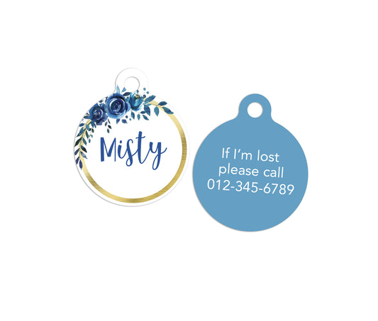 Customized Circle Blue and Gold Pet ID Tag