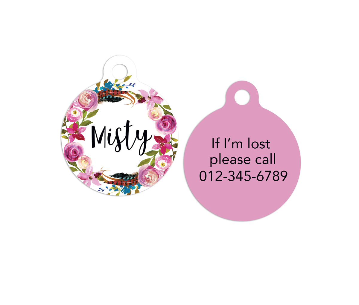 Customized Circle Pink Feathery Pet ID Tag