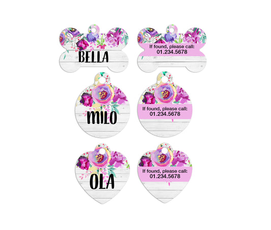 Fuchsia Watercolor Pet ID Tags