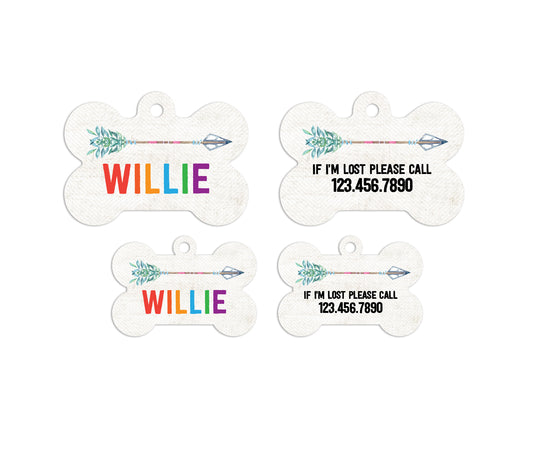 Customized Large Bone Rustic Rainbow Pet ID Tags - MintandJolie