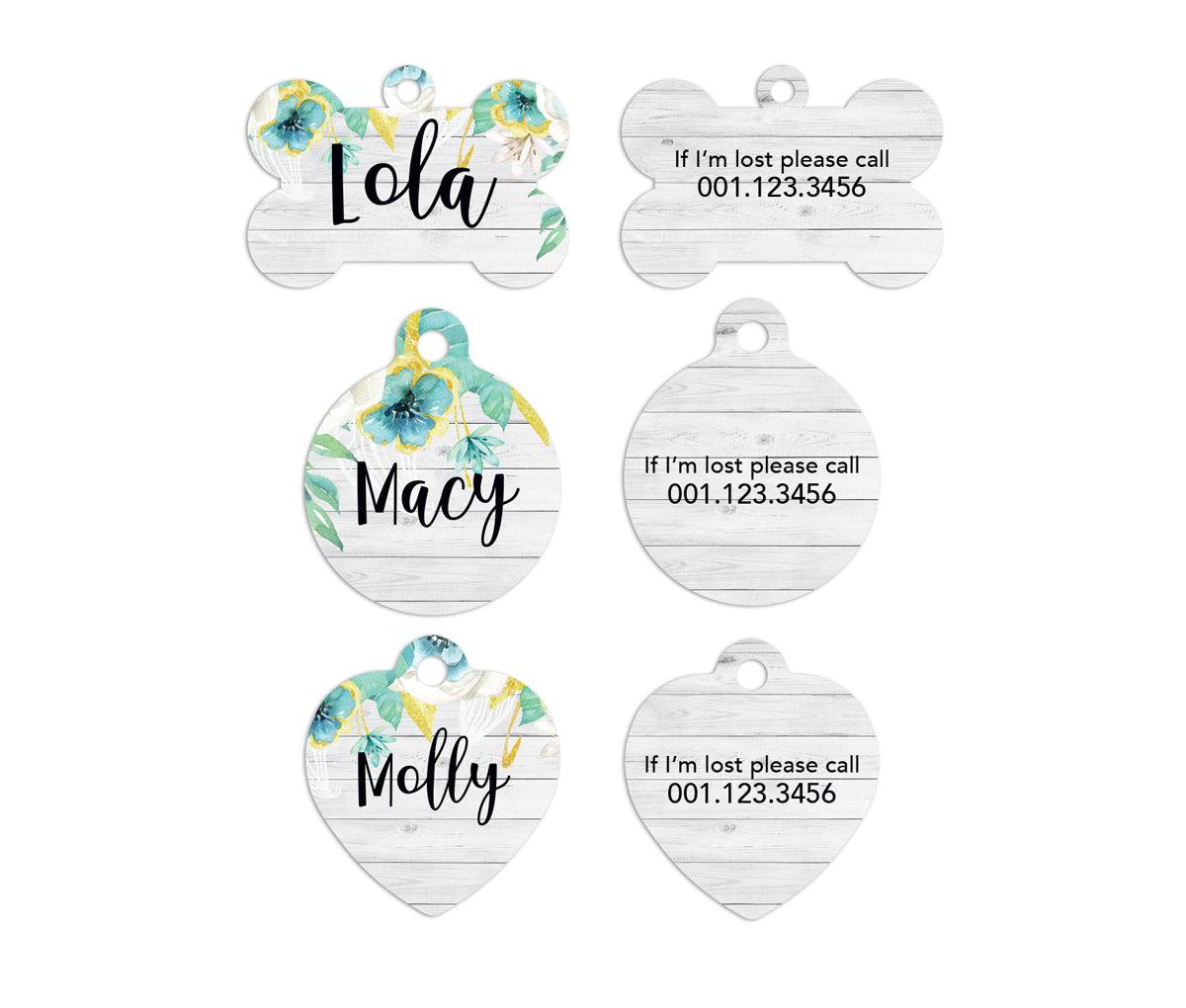 Mint and Gold Floral Pet ID Tags