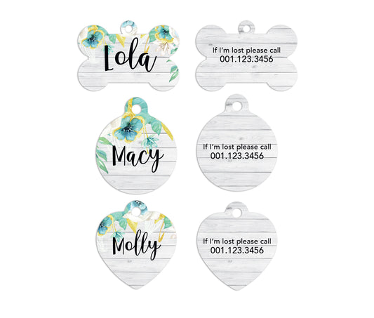 Mint and Gold Floral Pet ID Tags