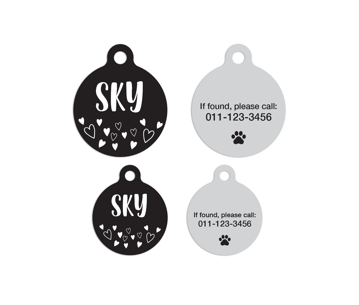 Customized Circle Black and White Heart Pet ID Tag