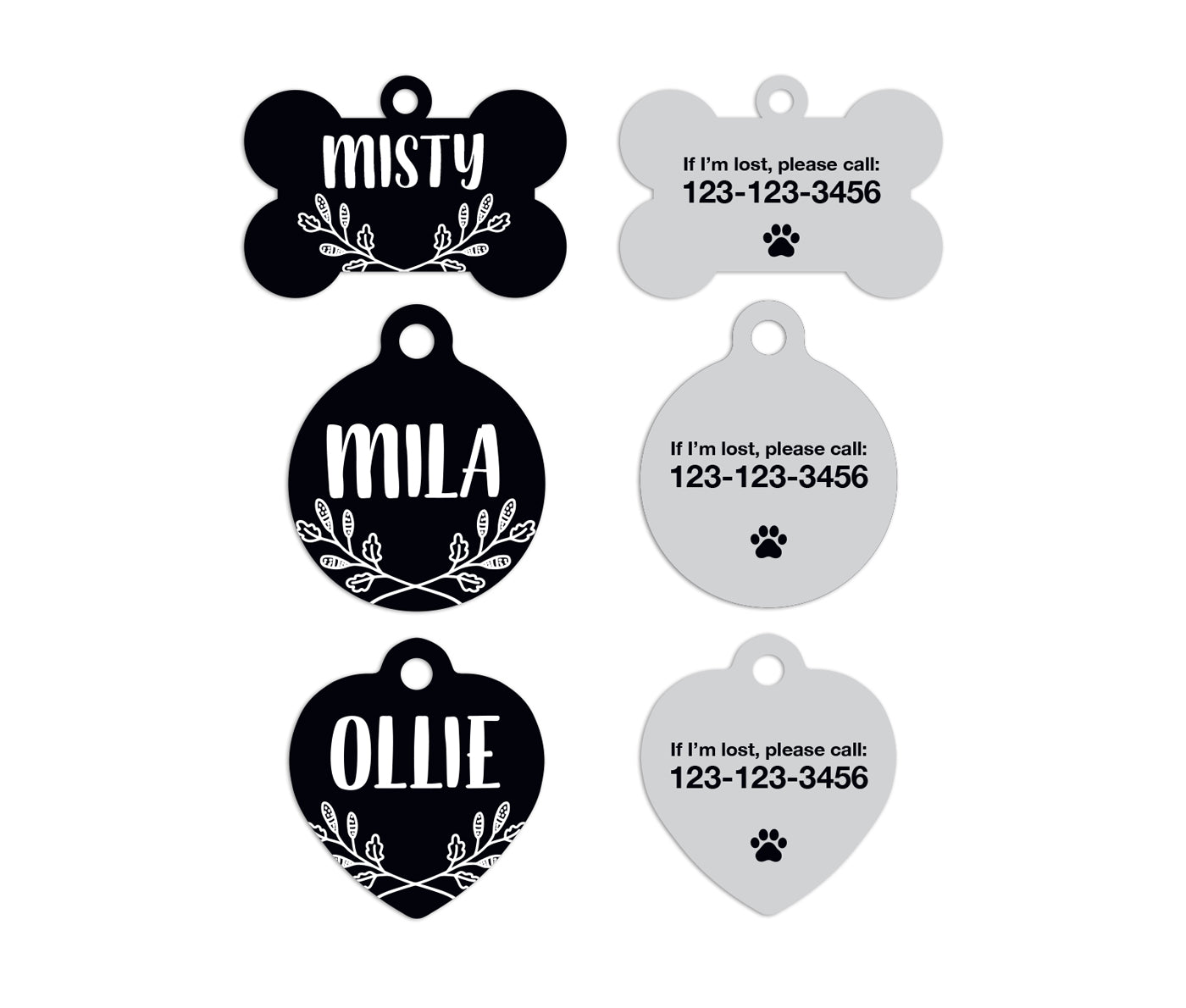 Black Simple Pet ID Tags