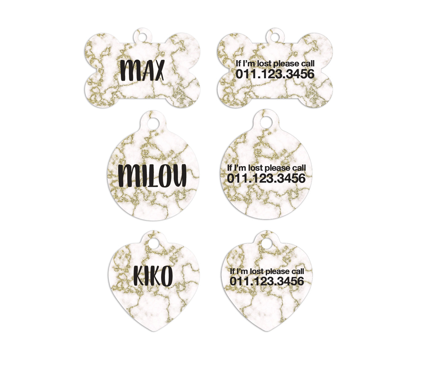 White Marble and Gold Pet ID Tags