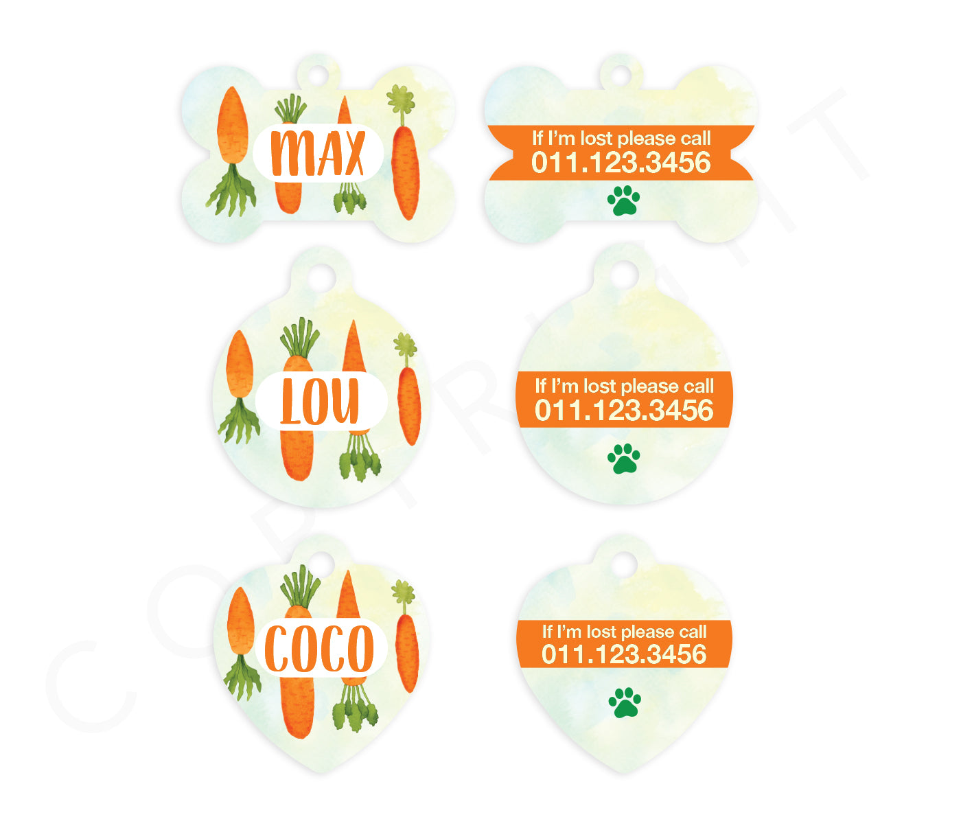 Watercolor Carrots Pet ID Tags