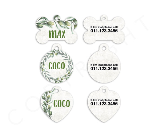 Watercolor Olives Pet ID Tags
