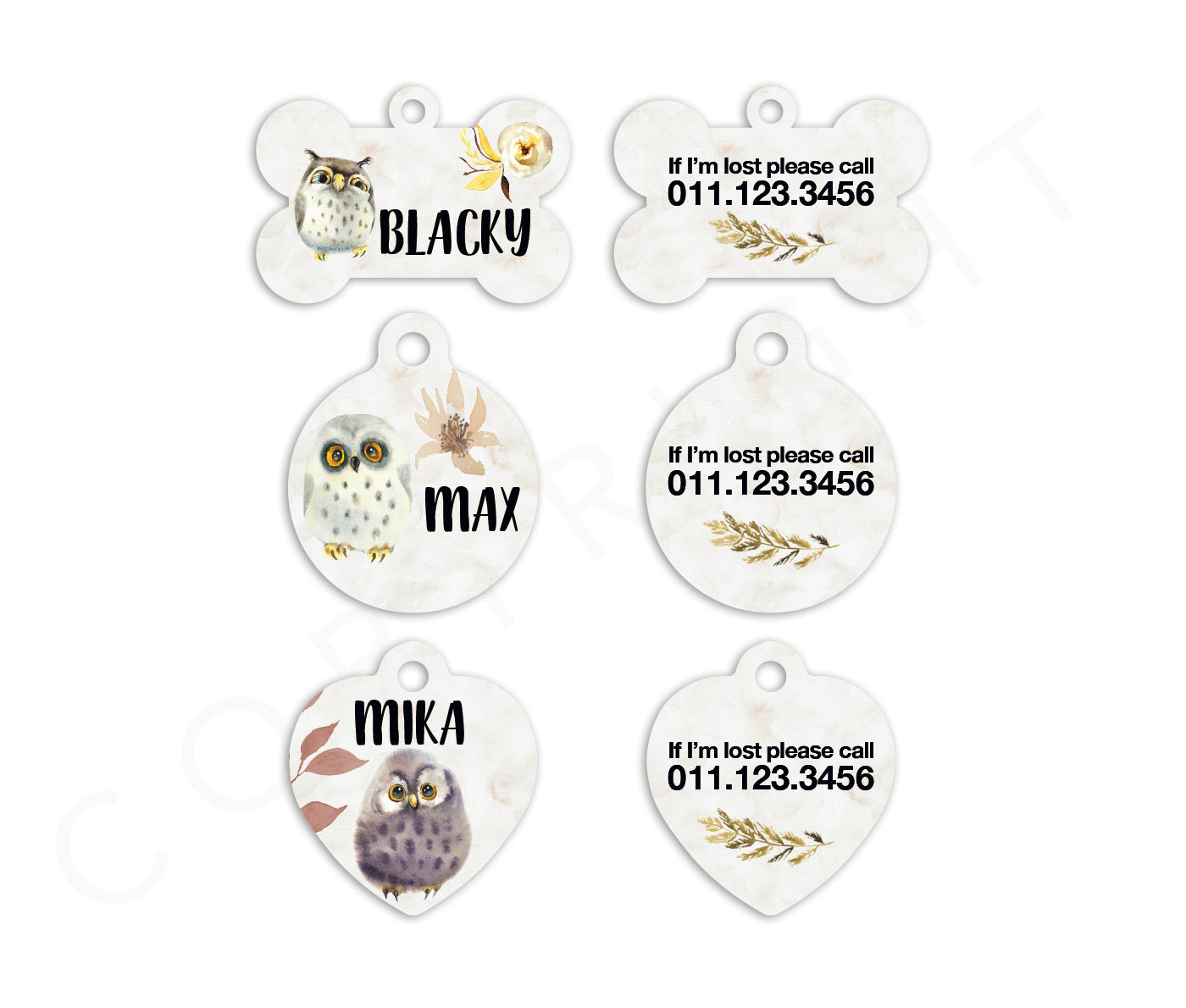 Watercolor Owls Pet ID Tags