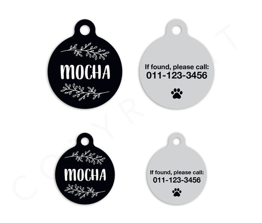 Customized Circle Black and White Simple Pet ID Tag
