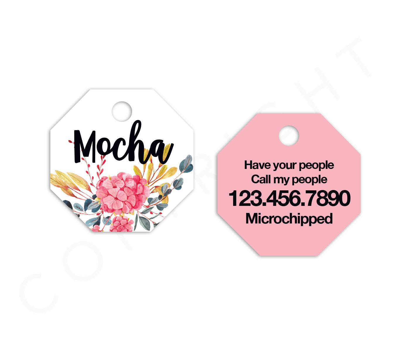 Pink Floral Octagon Pet ID Tag