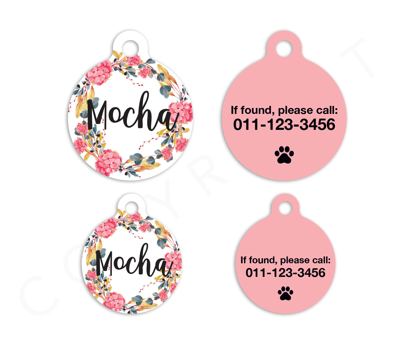 Watercolor Pink Floral Pet ID Tag