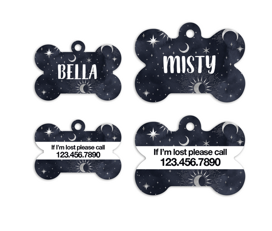 Stars and Moon Bone Pet ID Tags