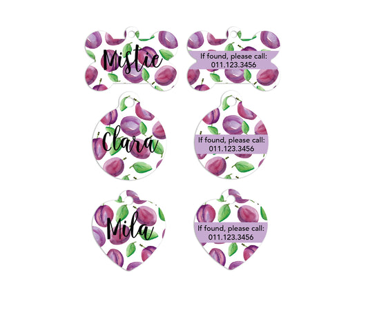 Watercolor Plums Pet ID Tags