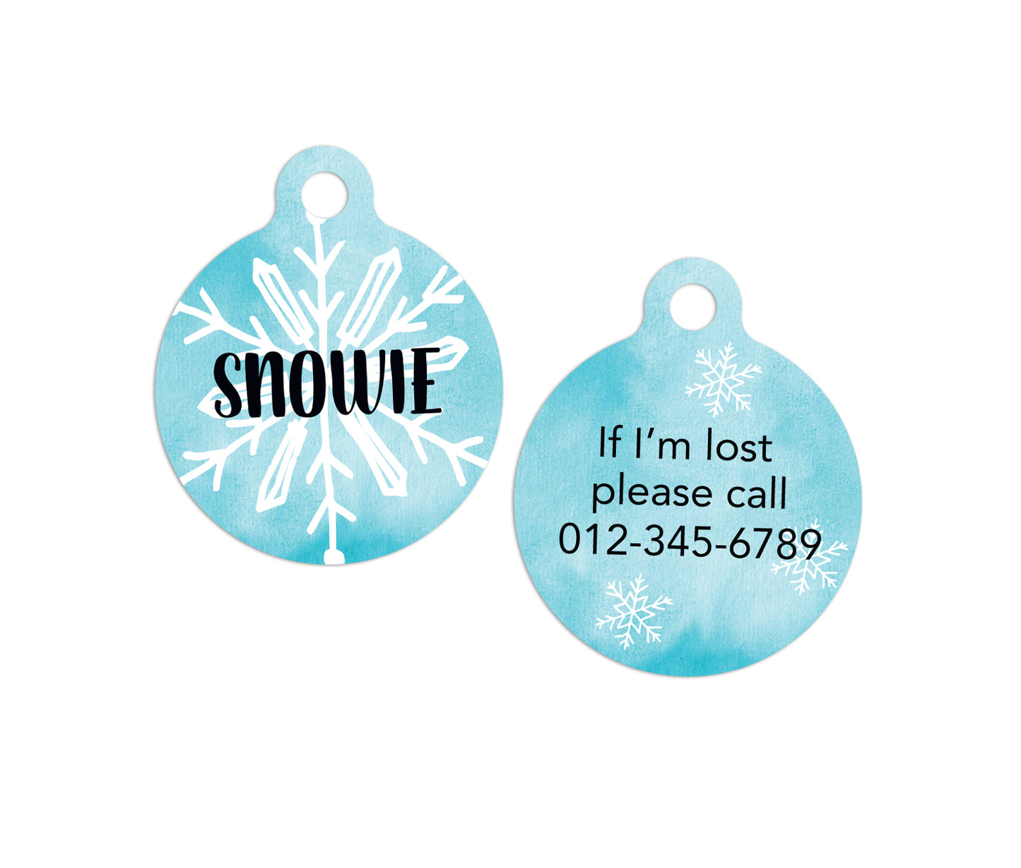Customized Circle Turquoise Snowflake Pet ID Tag