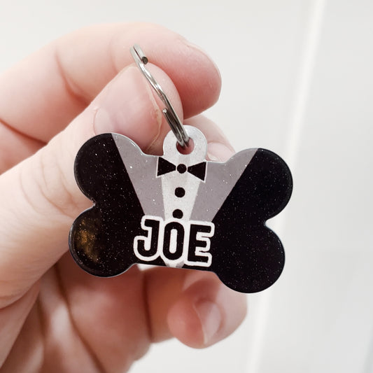 Sparkle Black Tuxedo Bone Pet ID Tags