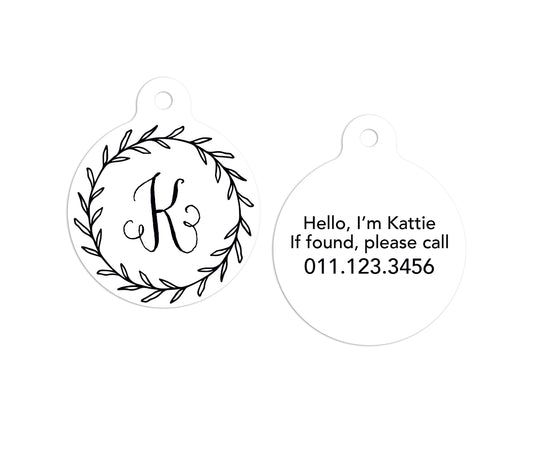 Customized Circle Black and White Pet ID Tag