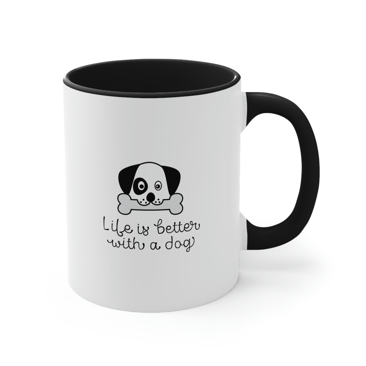 Life is better with a dog Black and White Coffee Mug, 11oz